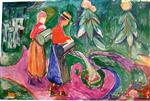 Edvard Munch  - Bilder Gemälde - Girls Watering Flowers (The Freia Frieze IV)