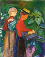 Edvard Munch  - Bilder Gemälde - Girls Watering Flowers (The Linde Frieze)