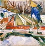 Edvard Munch  - Bilder Gemälde - Hodman at Work on the Studio Building