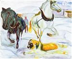 Edvard Munch  - Bilder Gemälde - Horse Team and a St. Bernard in the Snow