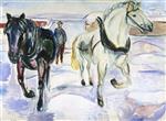 Edvard Munch  - Bilder Gemälde - Horse Team in Snow