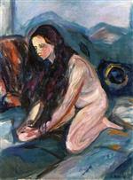 Edvard Munch  - Bilder Gemälde - Kneeling Nude