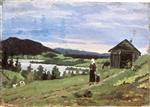 Edvard Munch  - Bilder Gemälde - Landscape with Woman and Child