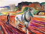 Edvard Munch  - Bilder Gemälde - Man Plowing with a White Horse