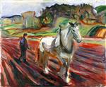 Edvard Munch  - Bilder Gemälde - Man Plowing with a White Horse