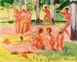 Edvard Munch  - Bilder Gemälde - Naked Men in Birch Forest