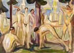 Edvard Munch  - Bilder Gemälde - Naked Men in Landscape