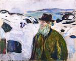 Edvard Munch  - Bilder Gemälde - Old Fisherman on Snow-Covered Coast