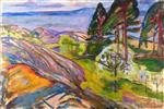 Edvard Munch  - Bilder Gemälde - Pine Trees and Fruit Trees in Blossom