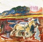 Edvard Munch  - Bilder Gemälde - Ploughing Horses
