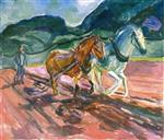 Edvard Munch  - Bilder Gemälde - Plowing Horses