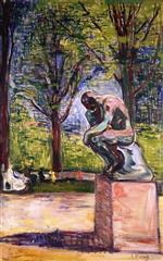 Bild:Rodin's The Thinker in Dr. Linde's Garden