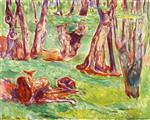 Edvard Munch  - Bilder Gemälde - Rugged Tree Trunks in Summer