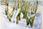 Edvard Munch  - Bilder Gemälde - Rugged Trunk in Snow