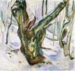 Edvard Munch  - Bilder Gemälde - Rugged Trunk in Snow