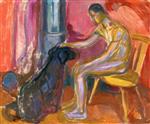 Edvard Munch  - Bilder Gemälde - Seated Naked Man with Dog