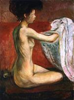 Edvard Munch  - Bilder Gemälde - Seated Nude against a Red Background