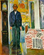 Edvard Munch  - Bilder Gemälde - Self Portrait between the clock and the bed