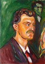 Edvard Munch  - Bilder Gemälde - Self-Portrait against a Green Background