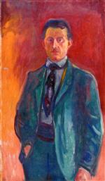 Edvard Munch  - Bilder Gemälde - Self-Portrait against Red Background