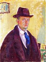 Edvard Munch  - Bilder Gemälde - Self-Portrait in Hat and Coat