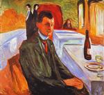 Edvard Munch  - Bilder Gemälde - Self-portrait with bottle of wine