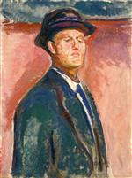 Edvard Munch  - Bilder Gemälde - Self-Portrait with Hat