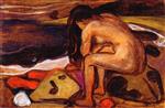 Edvard Munch  - Bilder Gemälde - Sitting Nude by the Beach