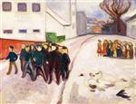 Edvard Munch  - Bilder Gemälde - Small Town Street in Snow
