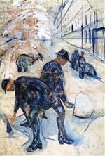 Edvard Munch  - Bilder Gemälde - Snow Shovelers on the Building Site