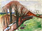 Edvard Munch  - Bilder Gemälde - Spring Landscape with Red House