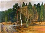 Edvard Munch  - Bilder Gemälde - Spring Landscape with Snow Plough