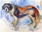 Edvard Munch  - Bilder Gemälde - St. Bernard Dog in Snow
