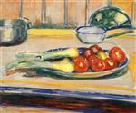 Edvard Munch  - Bilder Gemälde - Still Life with Tomatoes, Leek and Casseroles
