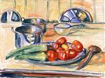 Edvard Munch  - Bilder Gemälde - Still Life with Tomatoes, Leek and Casseroles