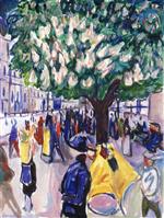 Edvard Munch  - Bilder Gemälde - Street with Blooming Chestnut Tree