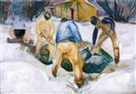 Edvard Munch  - Bilder Gemälde - Street Workers in Snow