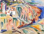 Edvard Munch  - Bilder Gemälde - Sunbathing Women on Rocks