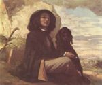 Gustave Courbet - Bilder Gemälde - Selbstportrait mit schwarzem Hund