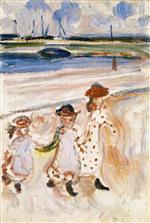 Edvard Munch  - Bilder Gemälde - Three Small Girls on the Beach