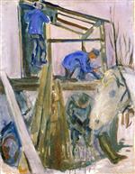 Edvard Munch  - Bilder Gemälde - Timbermen at Work on the Studio Building