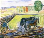 Edvard Munch  - Bilder Gemälde - Two Black Horses at the Plough