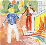 Edvard Munch  - Bilder Gemälde - Two Women by the Veranda Steps