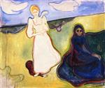 Edvard Munch  - Bilder Gemälde - Two Women in a Landscape