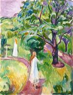 Bild:Two Women in White Dresses in the Garden