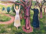 Edvard Munch  - Bilder Gemälde - Two Women under the Tree in the Garden