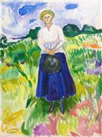 Edvard Munch  - Bilder Gemälde - Woman in a Green Meadow