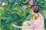 Edvard Munch  - Bilder Gemälde - Woman with Peonies