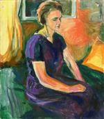 Edvard Munch  - Bilder Gemälde - Young Woman in a Blue Dress, Seated