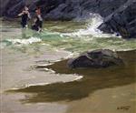 Edward Henry Potthast  - Bilder Gemälde - Bathers by a Rocky Coast